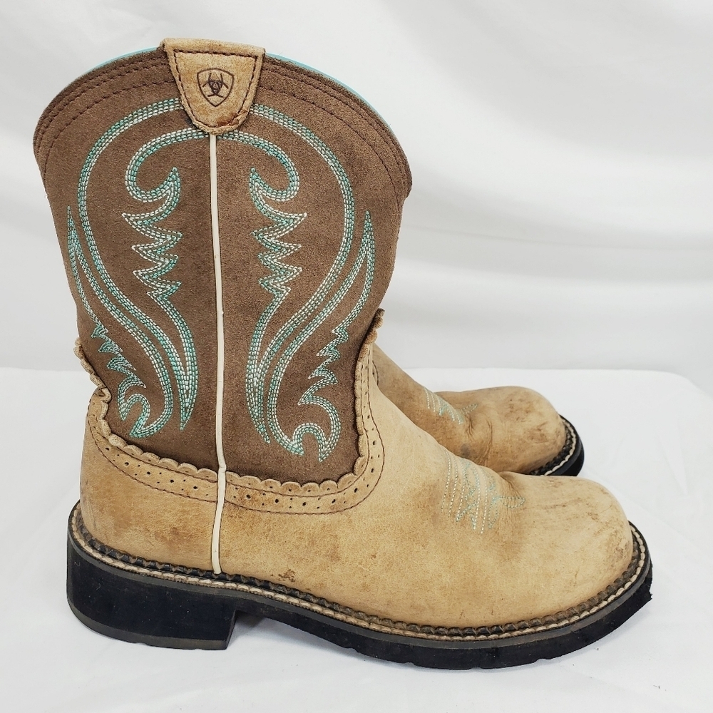 Ariat Women’s Fatbaby Heritage Cowboy Western PullOn Boots Brown/Teal Tan 10b